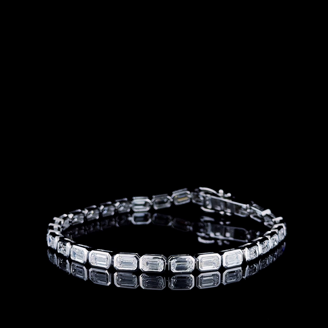 9ct emerald cut lab grown diamond tennis bracelet 14k white gold, real video frame