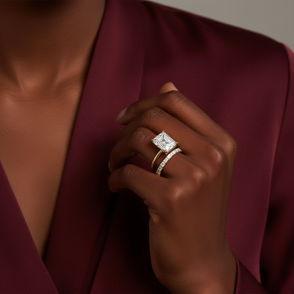 2ct Lab Diamond Ring | Emerald Half Eternity | IGI Certified | 10K White Gold