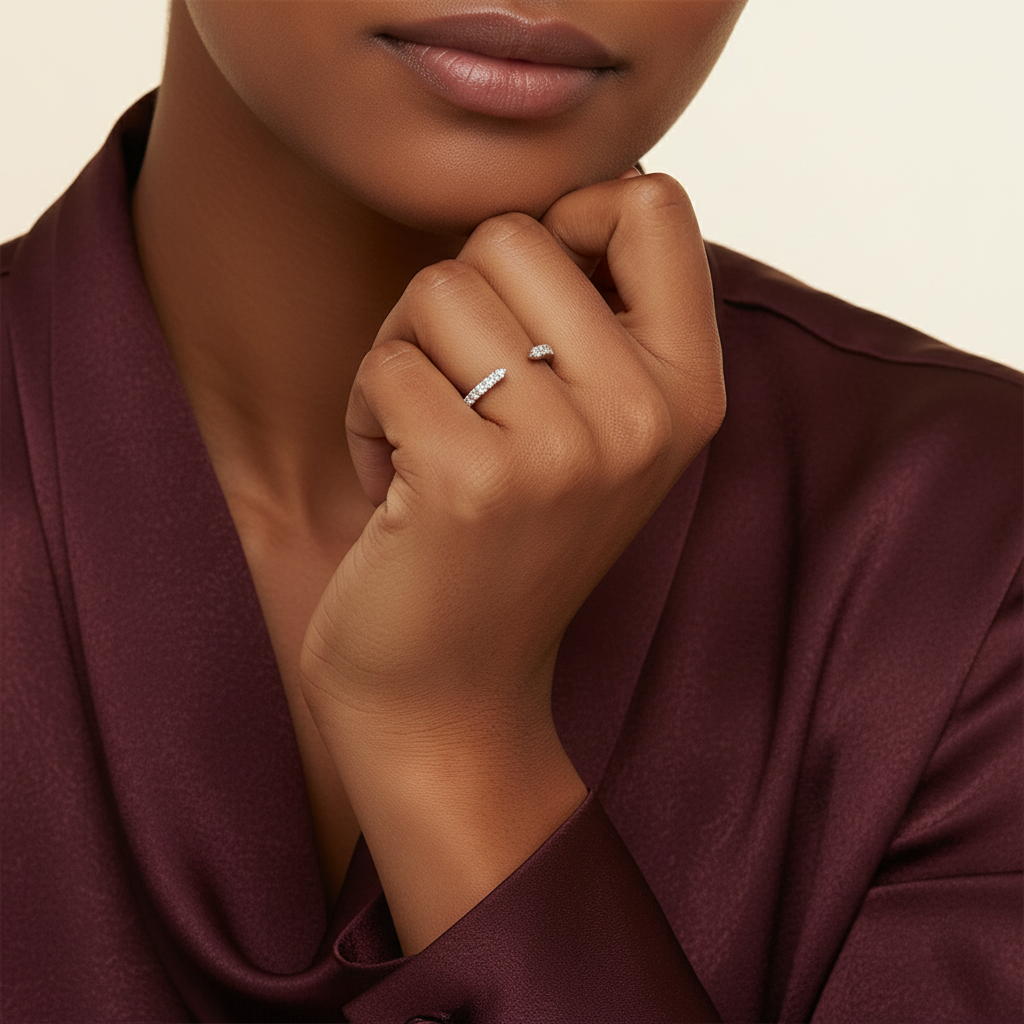 1ct Lab Diamond Ring | Crescent Contour | IGI Certified | 10K White Gold | Wedding Band