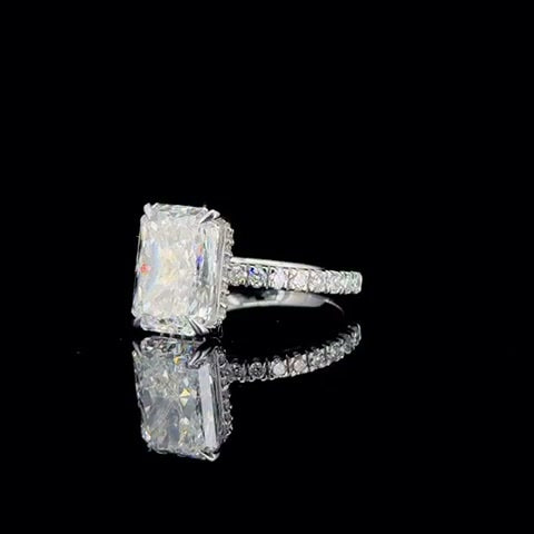 5ct radiant hidden halo lab grown diamond engagement ring, product video still