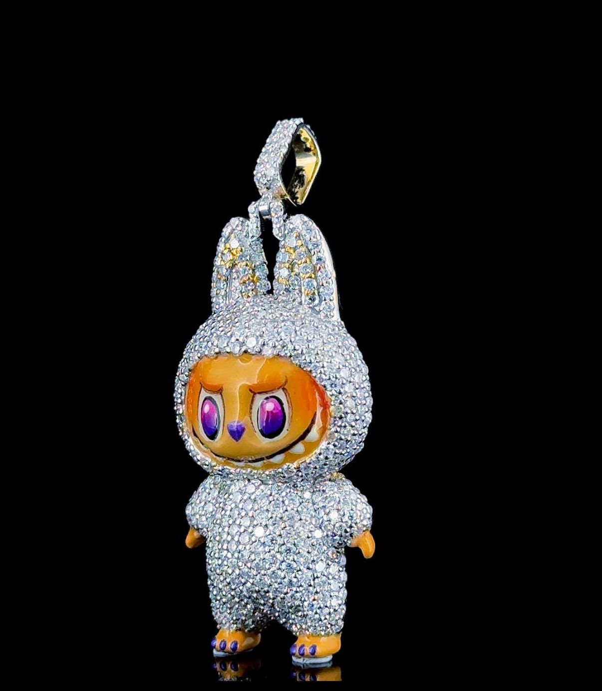 3.1ct Lab Diamond Bunny Pendant on model, styled 10K white gold pendant