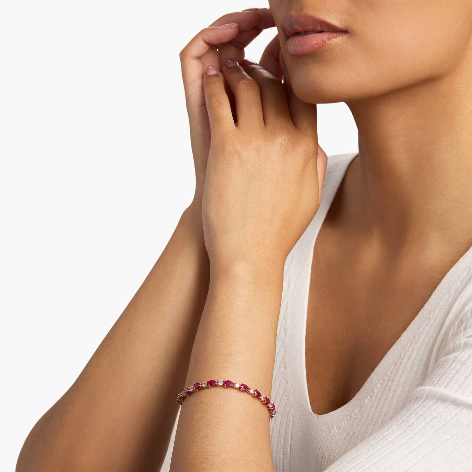Ruby & Diamond Tennis Bracelet | 14ct TW | 10-18K Gold