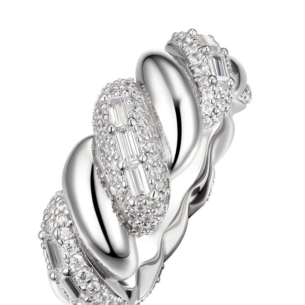 3.5ct Lab Diamond Twisted Band | Baguette & Round | IGI Certified | 10K White Gold