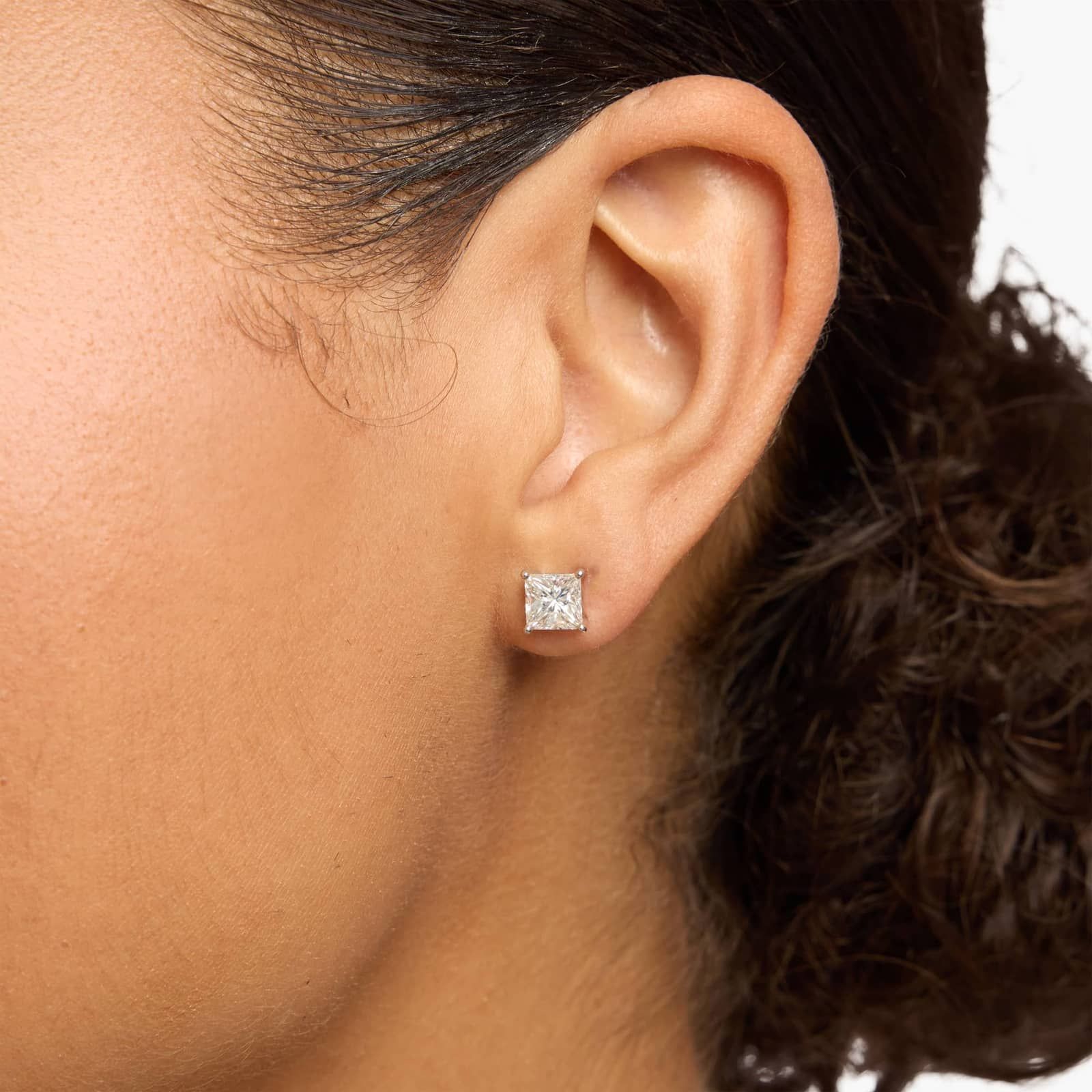 Princess cut lab diamond stud earrings, 2ct total weight