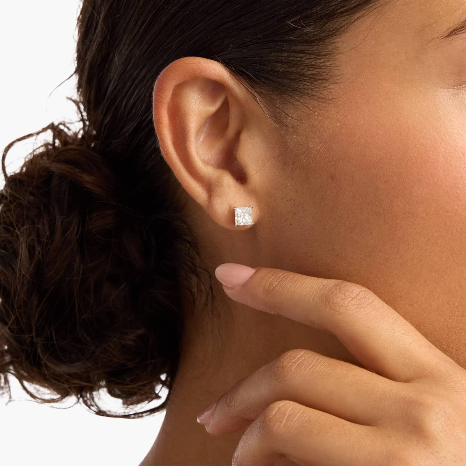 Princess cut lab diamond stud earrings, 2ct total weight