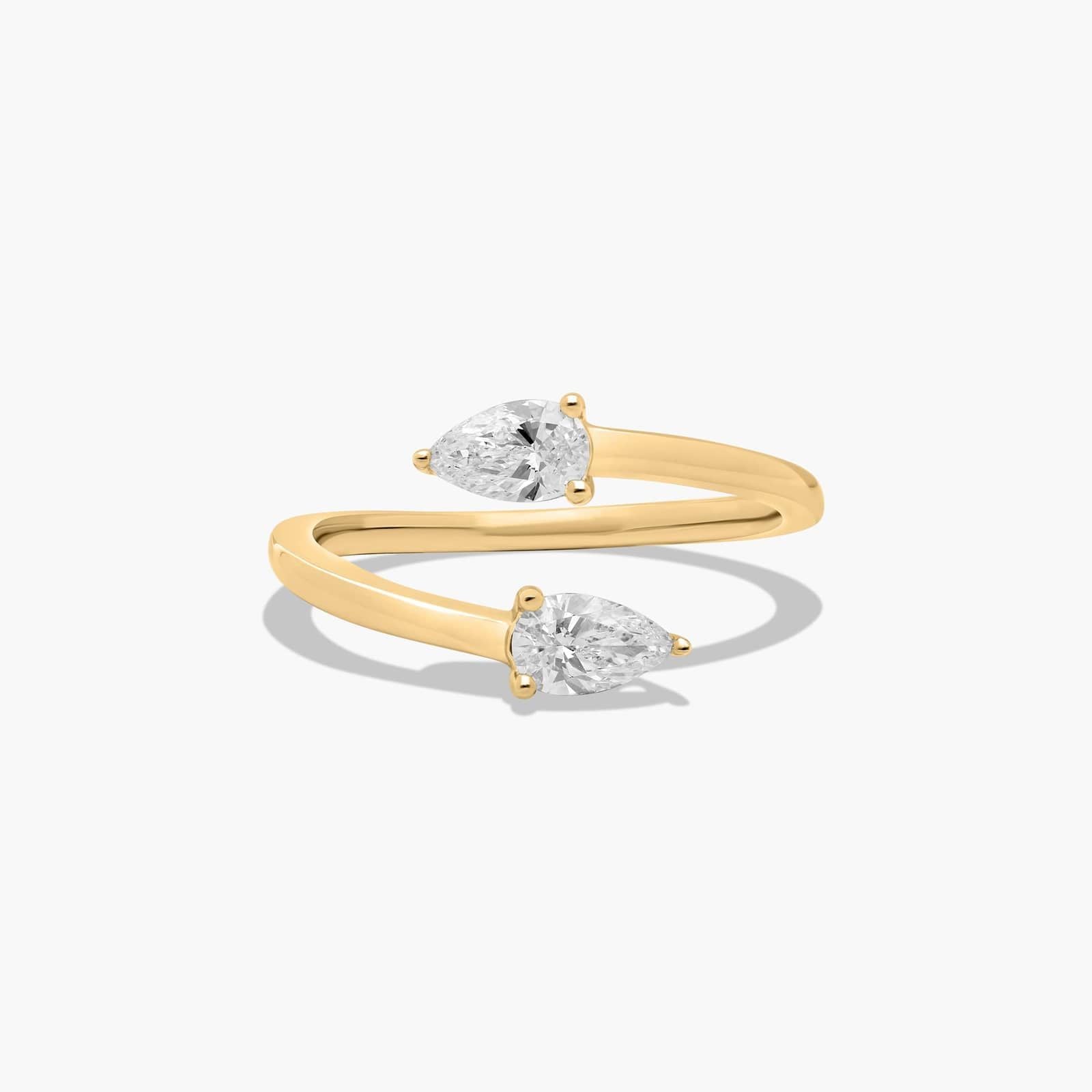 Women's 1ct Toi et Moi Pear-Shaped Diamond Bypass Ring | 10K Gold | Draco Diamond