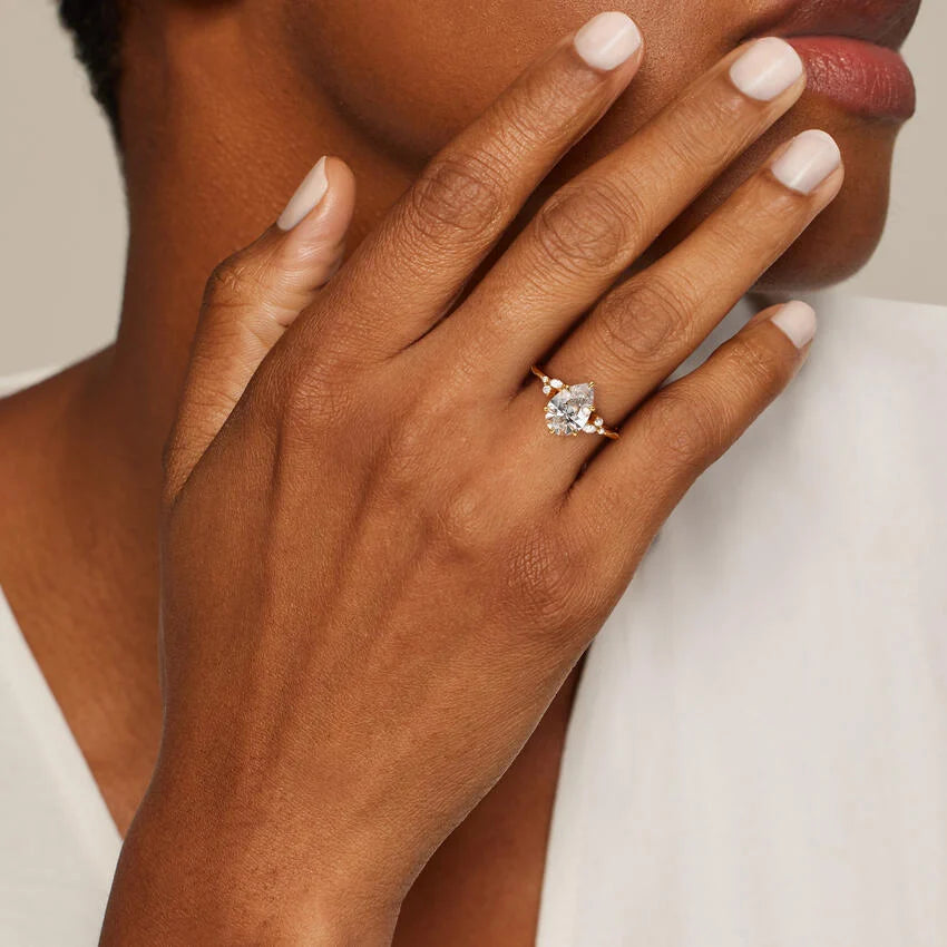 2ct Lab Diamond Ring | Pear Nature Vine | Marquise Accents | 10K White Gold | Engagement