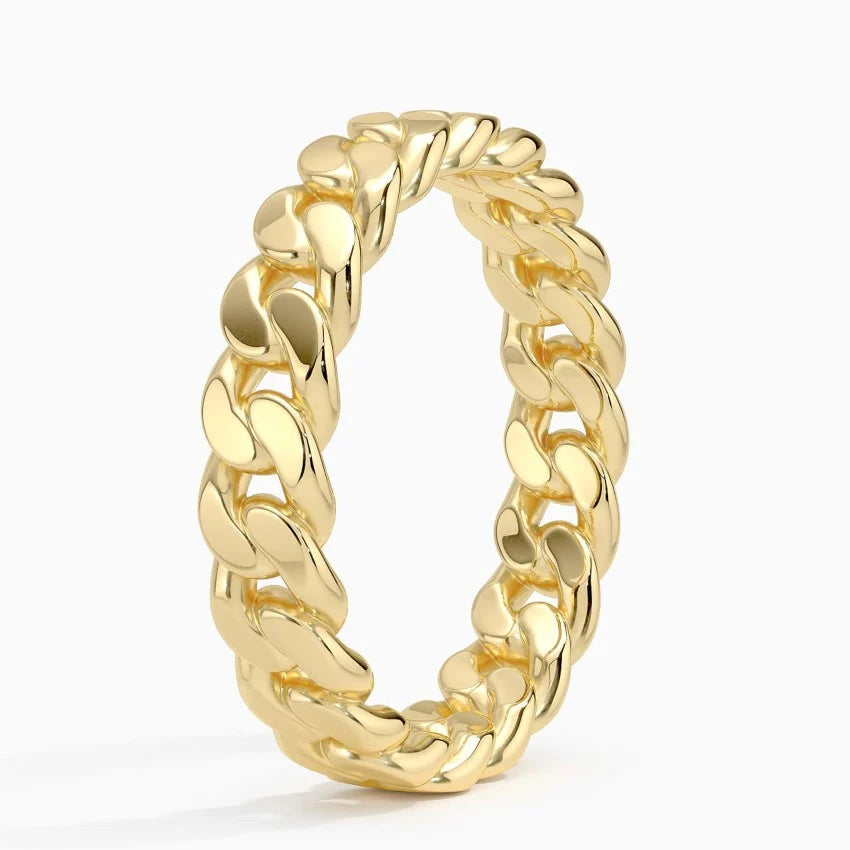 Cuban Link Ring side profile, lab diamond detail