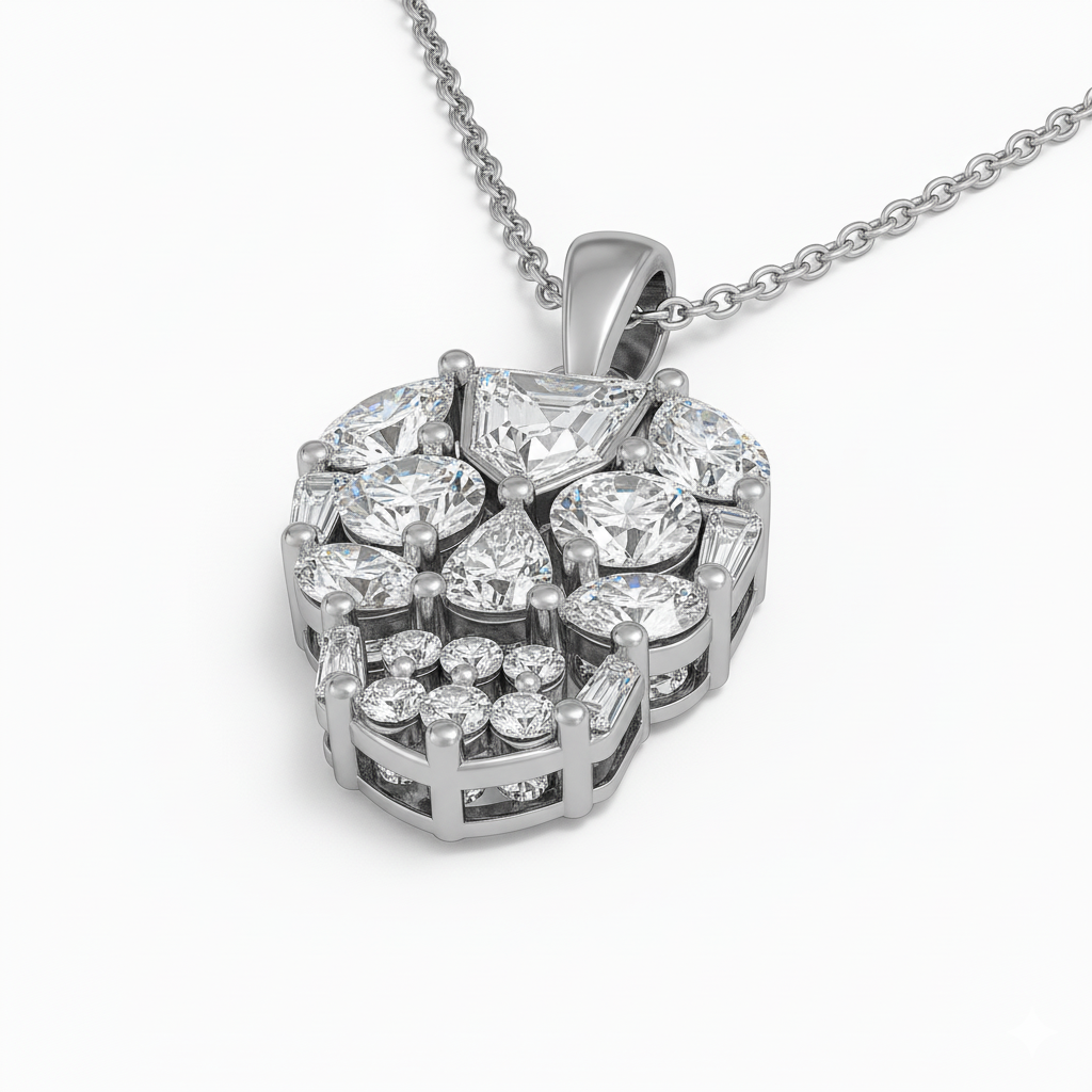 5.2ct Lab Diamond Skull Pendant side profile, lab diamond detail