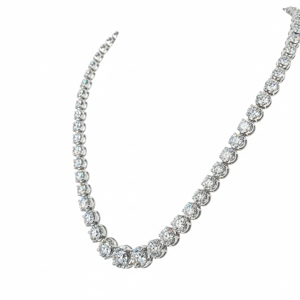 50ct Lab Diamond Tennis Necklace side profile | lab diamond detail