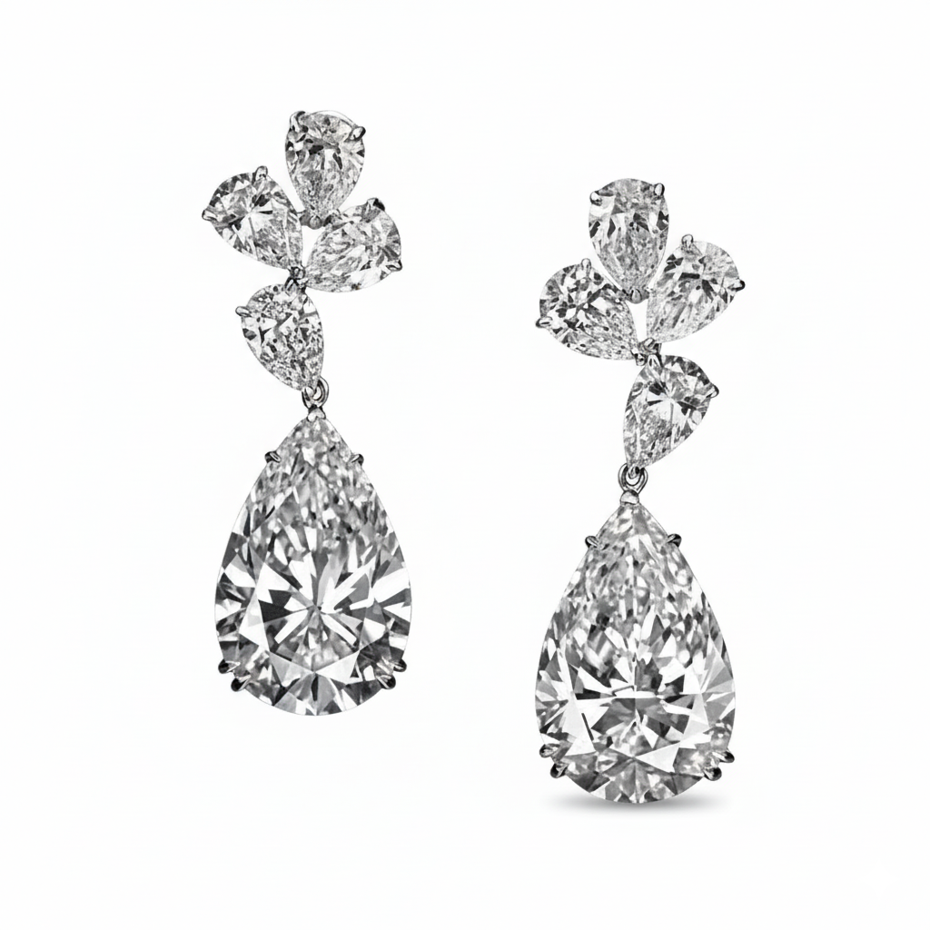 9.6ct Lab Diamond Earrings | Pear Drop Cluster | IGI Certified DEF VS+ | 10K White Gold