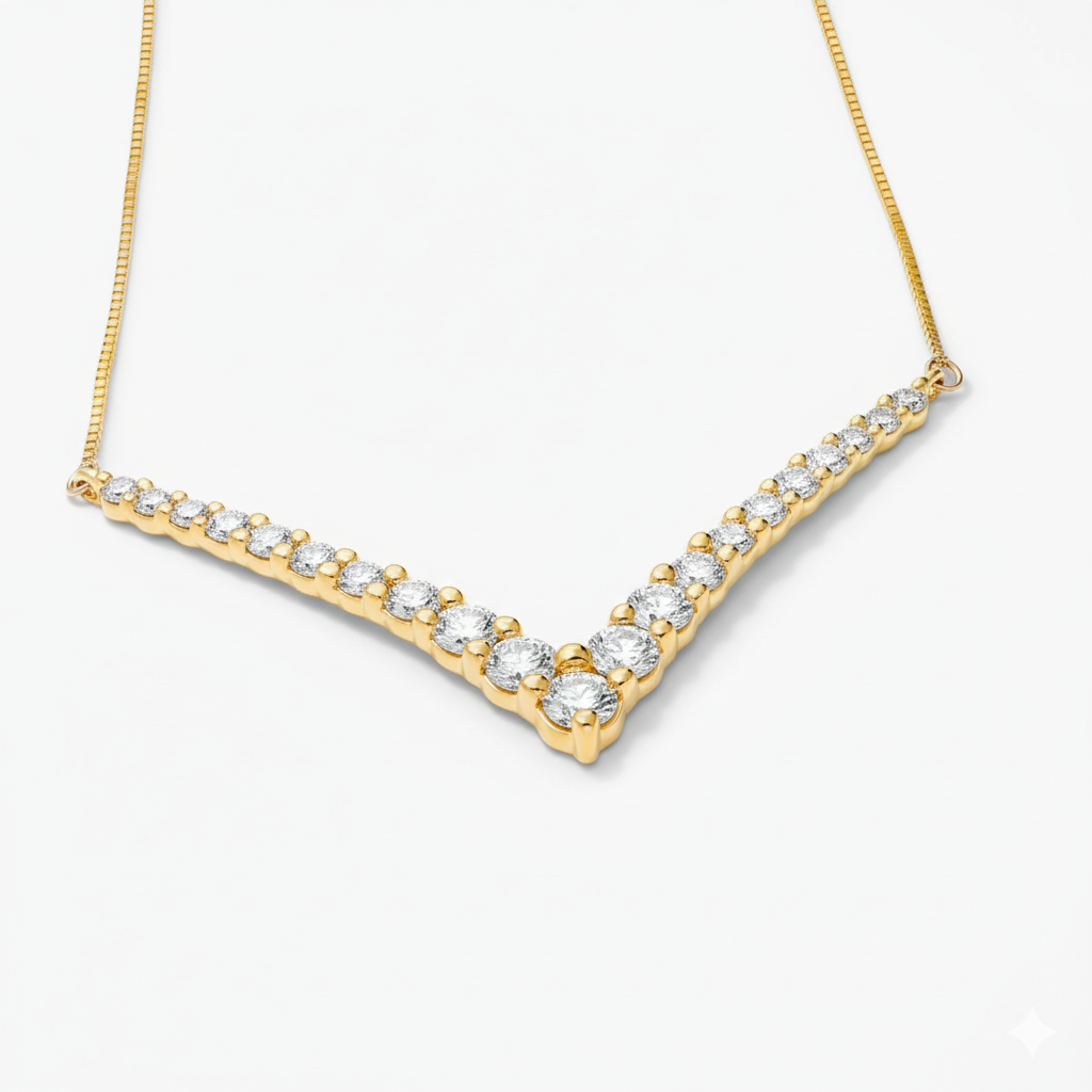 5ct Lab Diamond V Necklace side profile | lab diamond detail