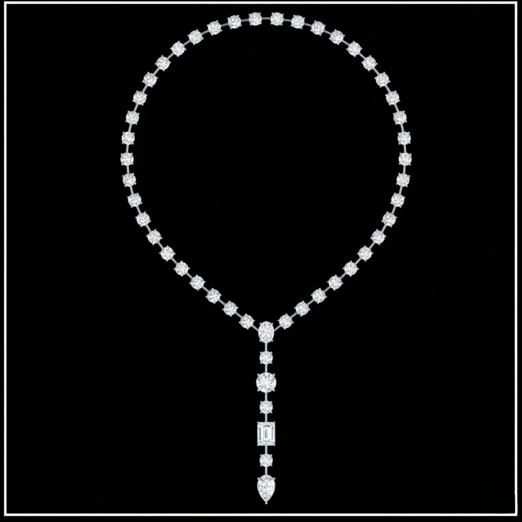 45ct y drop lariat lab grown diamond necklace, on a black background