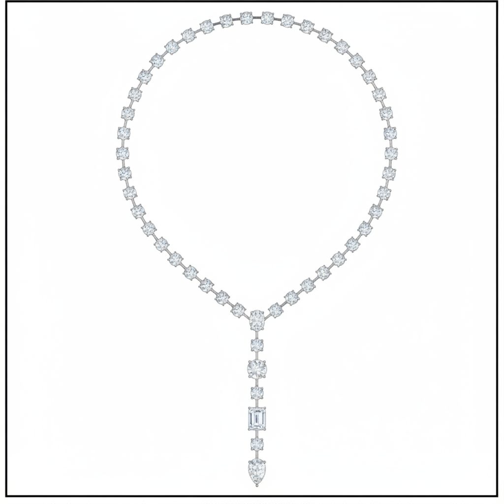 45ct y drop lariat lab grown diamond necklace, front view on a white background