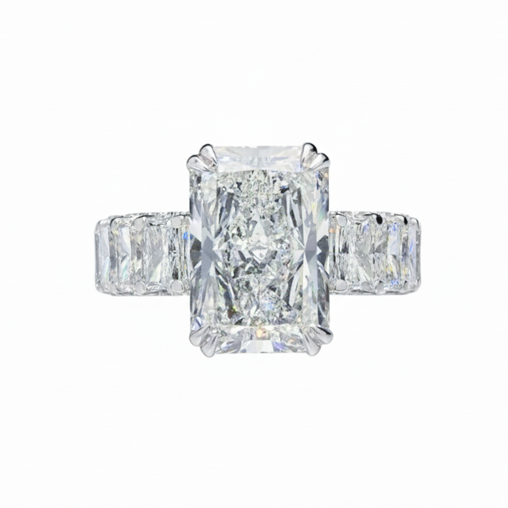 4ct Lab Diamond Ring | Cushion Emerald Band | IGI Certified | 10K White Gold