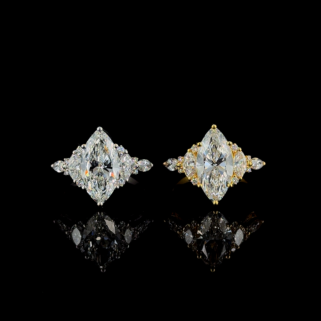 3ct Marquise Lab Diamond Engagement Ring | 3.5ct TW | 10-18K Gold