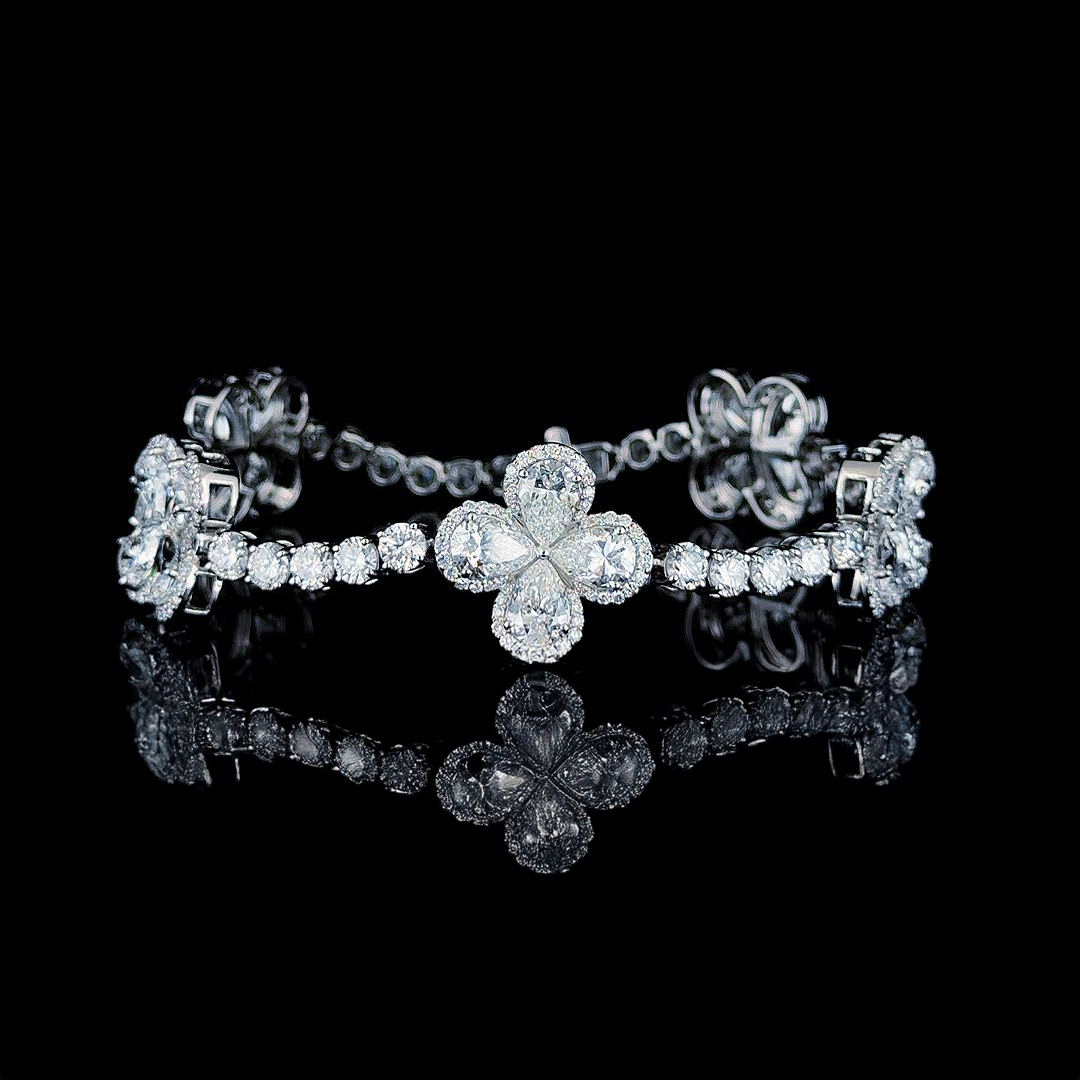 13ct Pear Clover Lab Diamond Tennis Bracelet | 0.50ct Pears | Draco Diamond