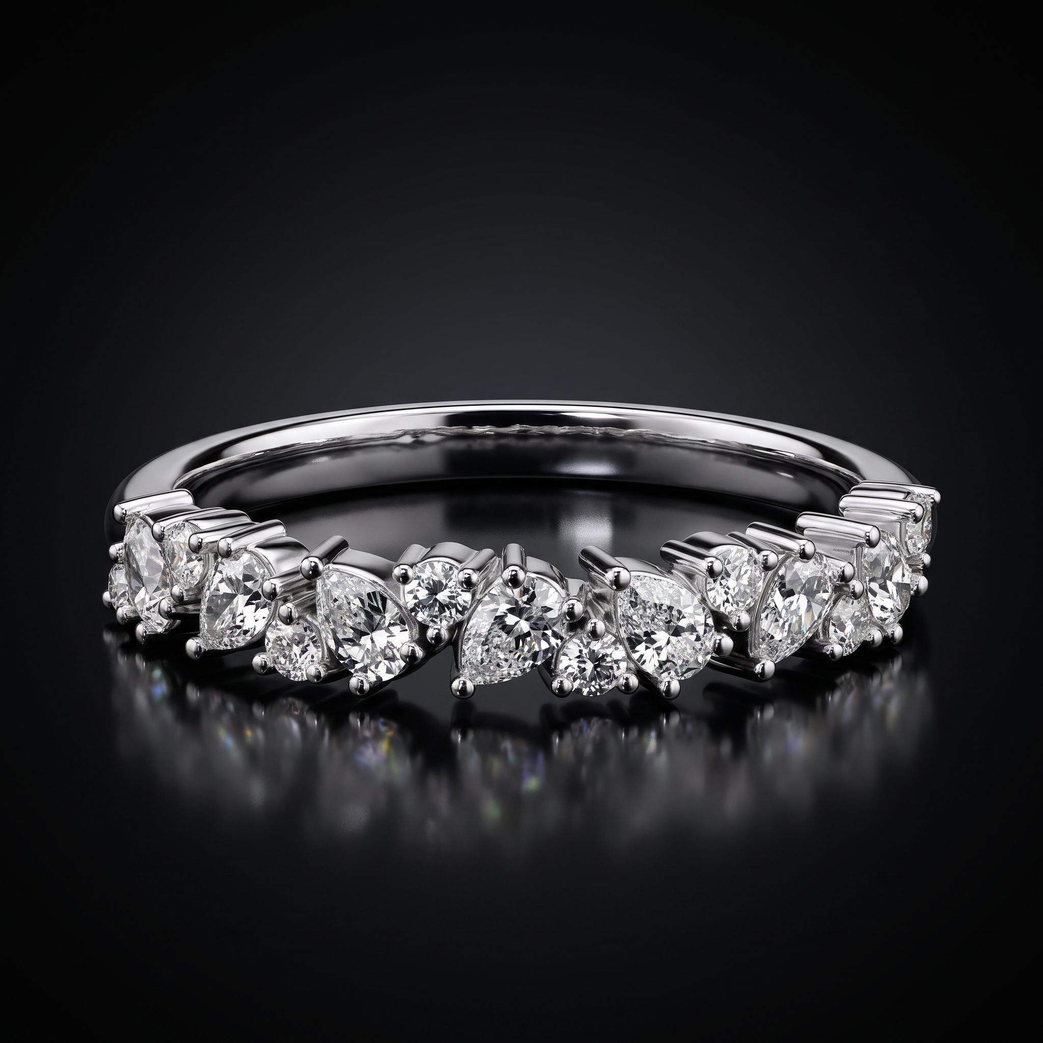 2ct pear and round cluster lab grown diamond band, white gold, on black