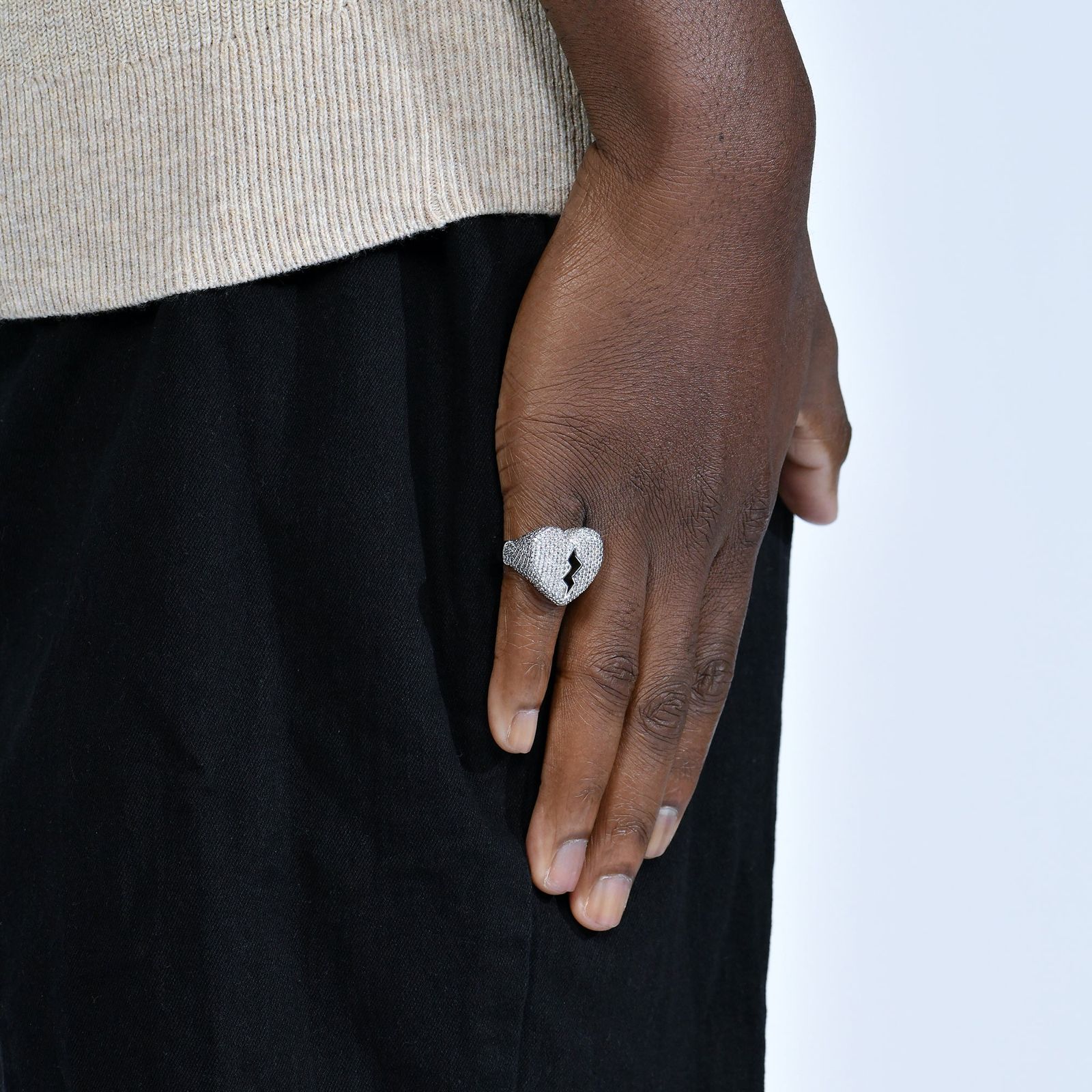 4ct Lab Diamond Broken Heart Ring side profile, heart cut lab diamond detail