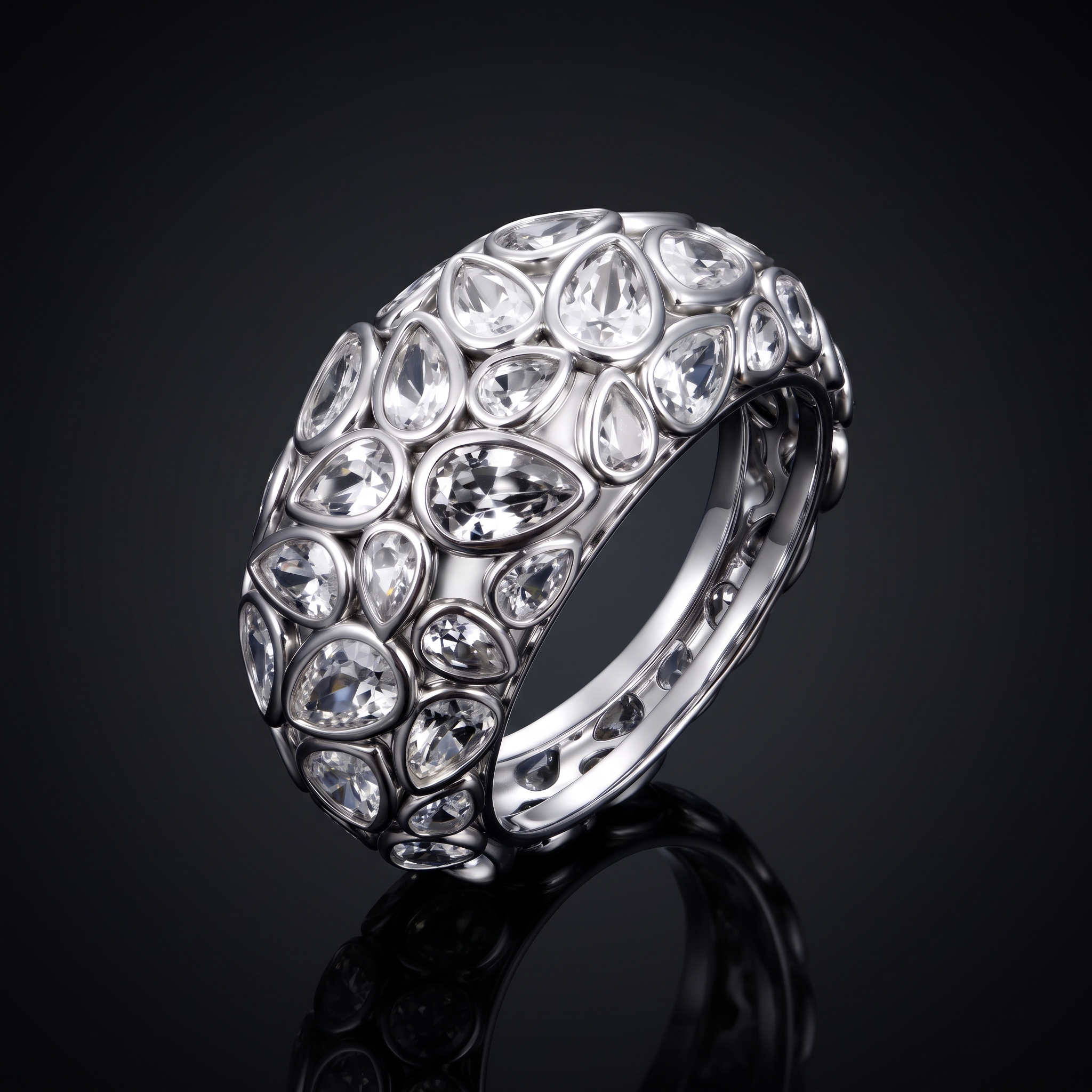 5.4ct dome lab grown diamond ring, on a black background