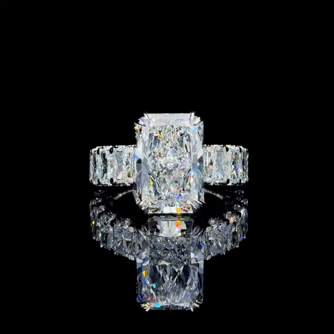 4ct Lab Diamond Ring | Cushion Emerald Band | IGI Certified | 10K White Gold