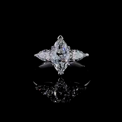 2.1ct Lab Diamond Ring side profile, marquise cut lab diamond detail