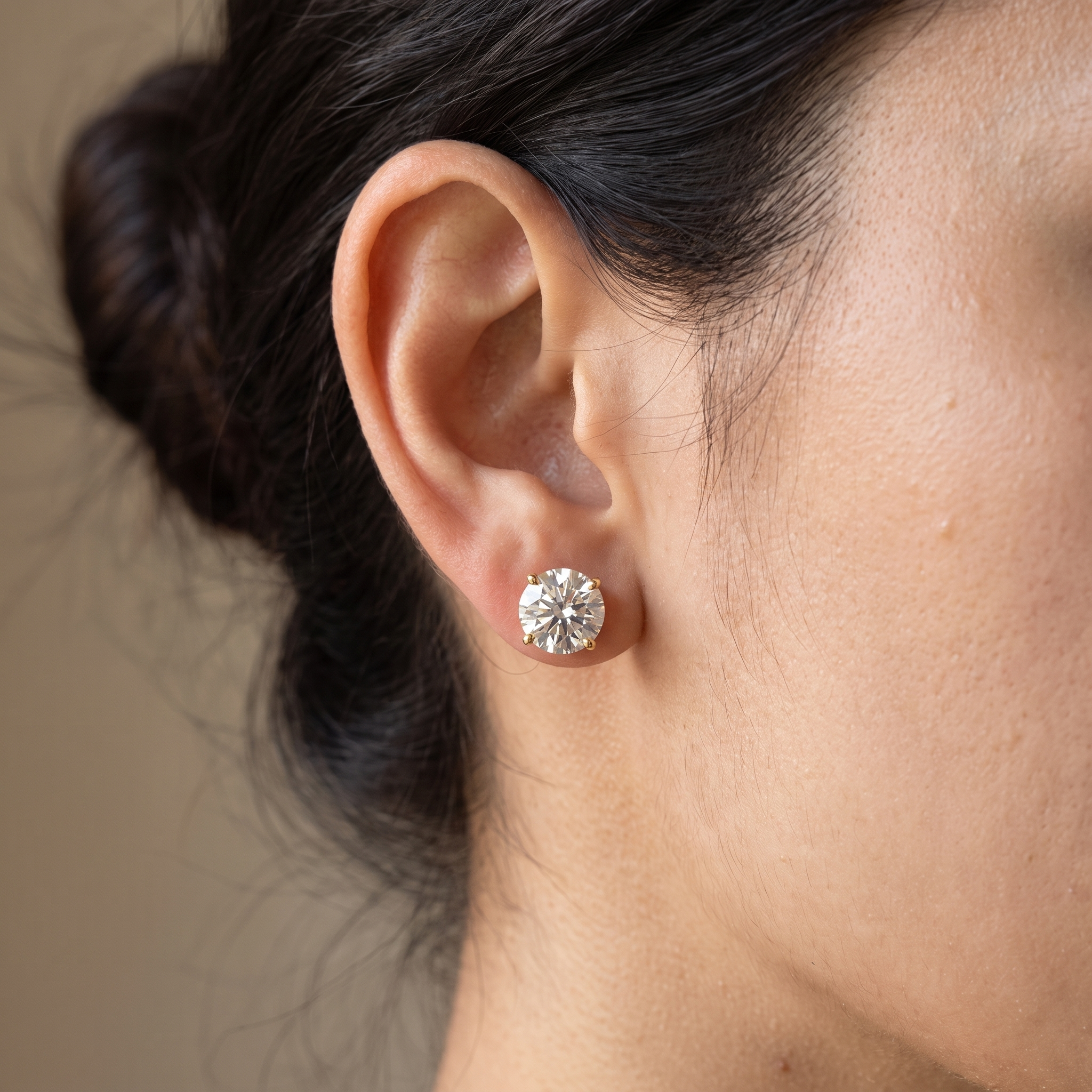 3ctw stud lab grown diamond earrings shown worn