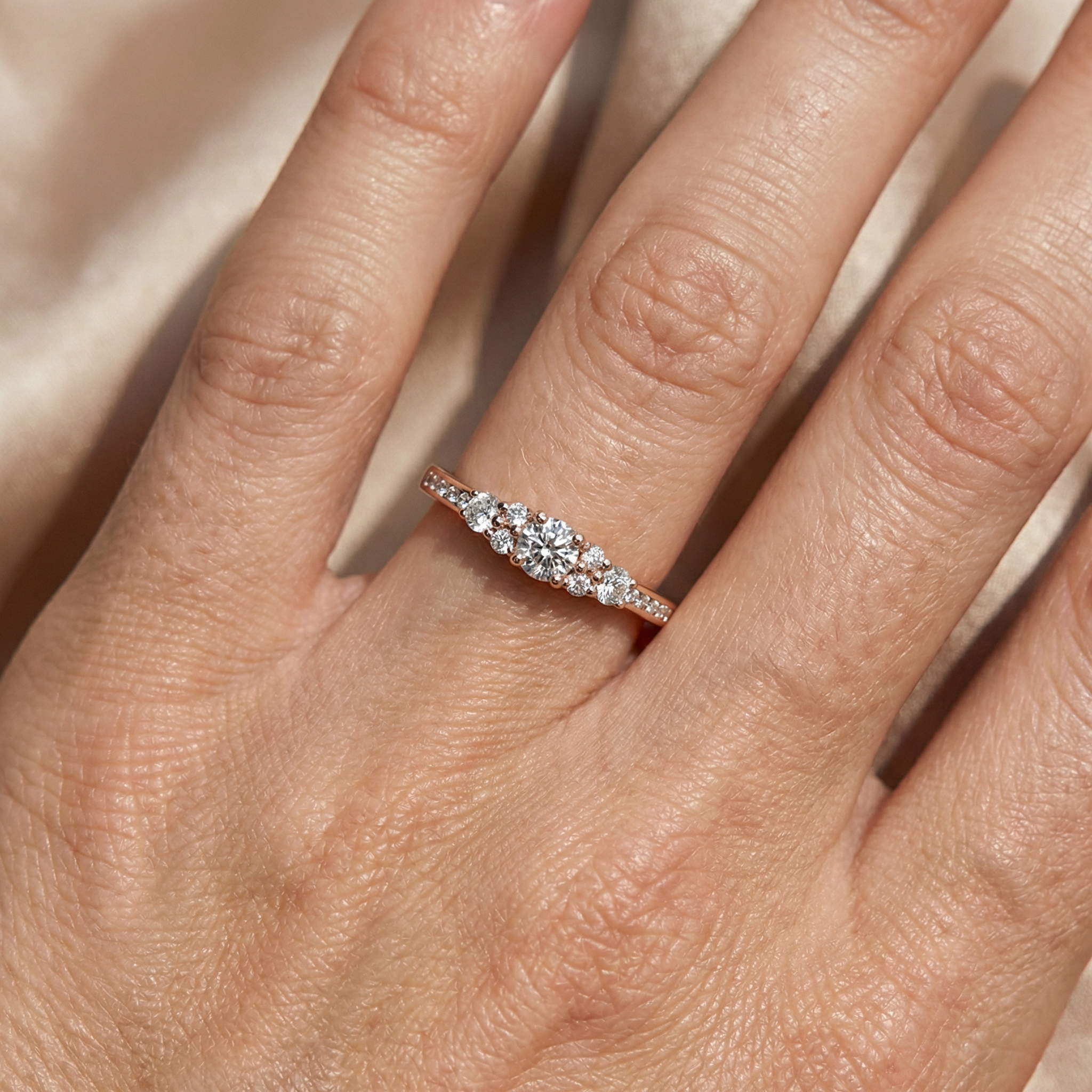 Women's 0.42ct Lab Diamond Twisted Anniversary Ring on model | styled 10K rose gold ring