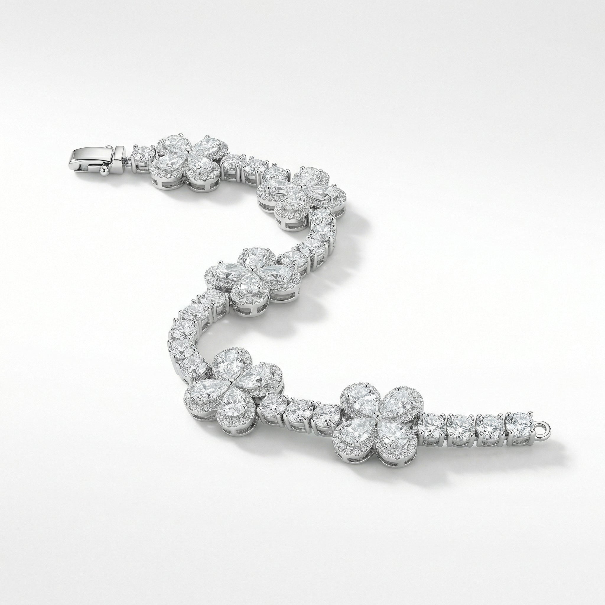 Lab grown diamond cluster tennis bracelet with mixed-cut diamonds in silver setting – Draco Diamond