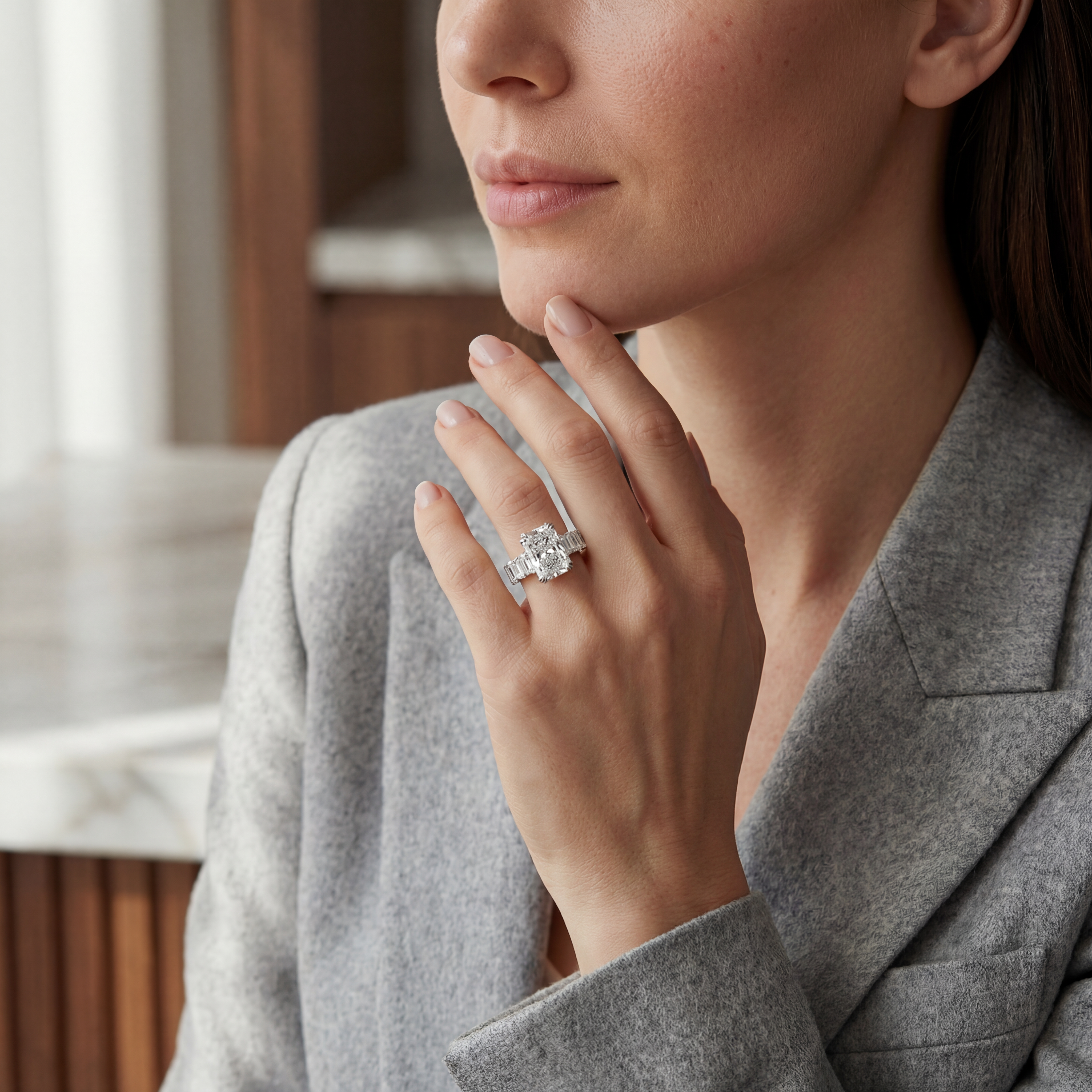 Women's 4ct Cushion Cut Diamond Ring with Emerald Side Stones | 10K Gold | Draco Diamond