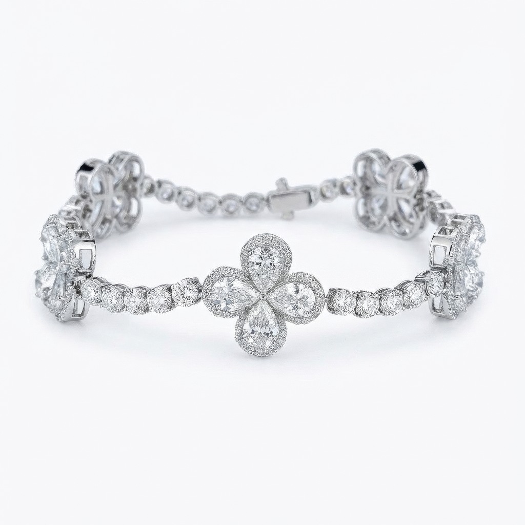 13ct Pear Clover Lab Diamond Tennis Bracelet | 0.50ct Pears | Draco Diamond