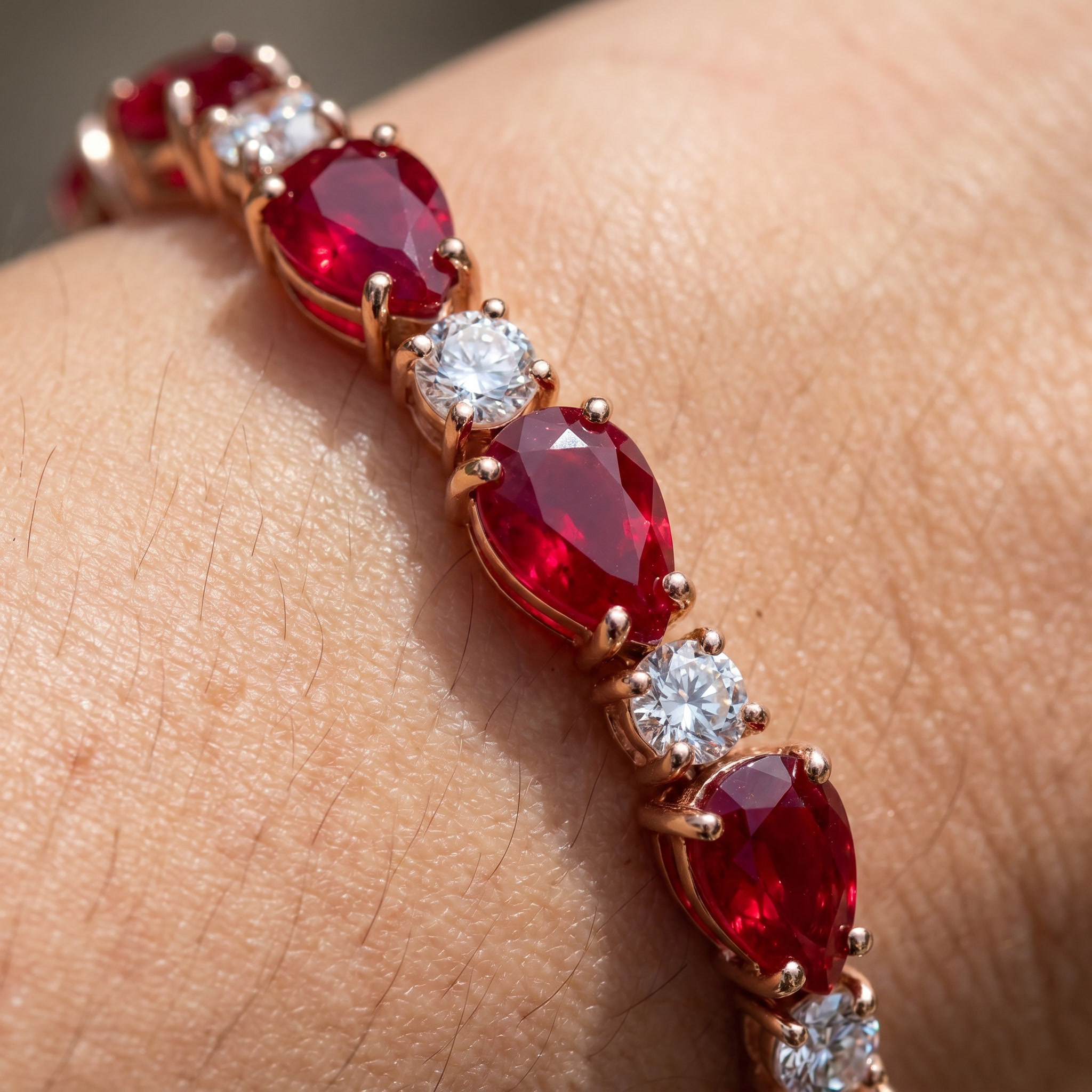 Ruby & Diamond Tennis Bracelet | 14ct TW | 10-18K Gold