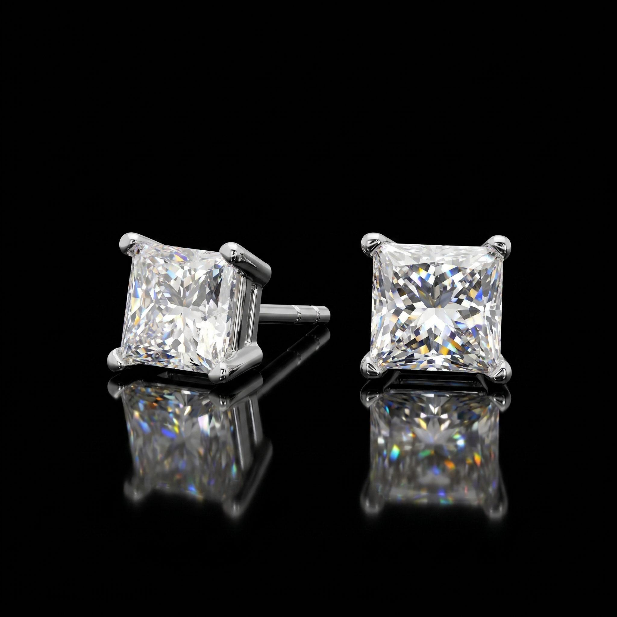 Princess Cut Lab Diamond Stud Earrings | 2ct TW | 10-18K Gold