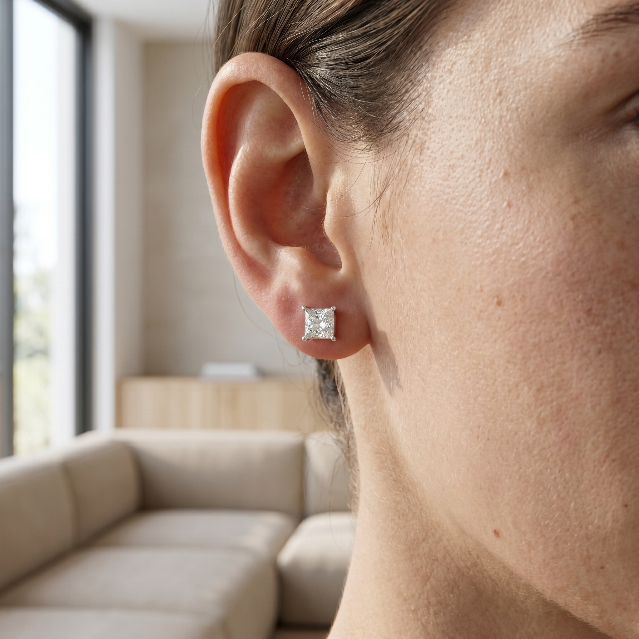 Princess cut lab diamond stud earrings, 2ct total weight