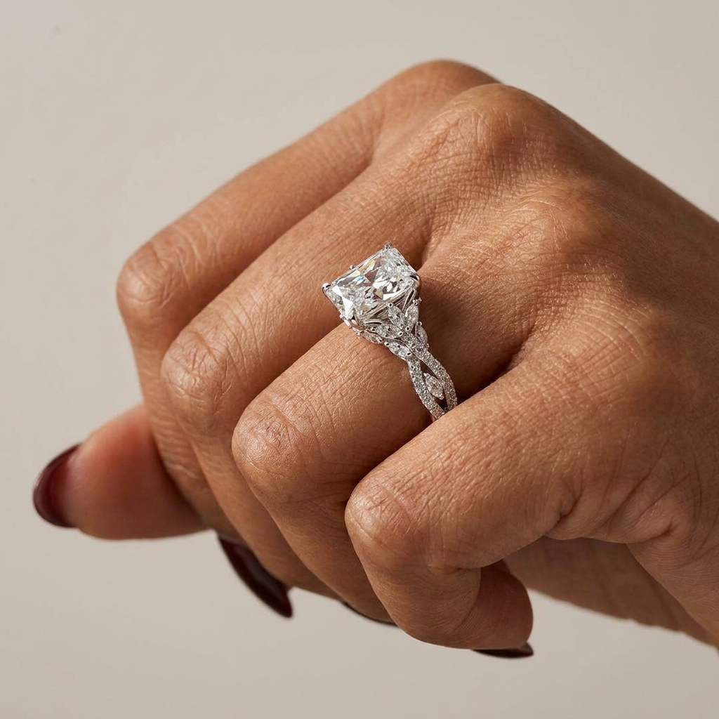 3ct Radiant Lab Diamond Engagement Ring | 4.3ct TW | 10-18K Gold