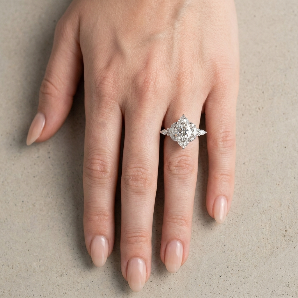 3ct Marquise Lab Diamond Engagement Ring | 3.5ct TW | 10-18K Gold