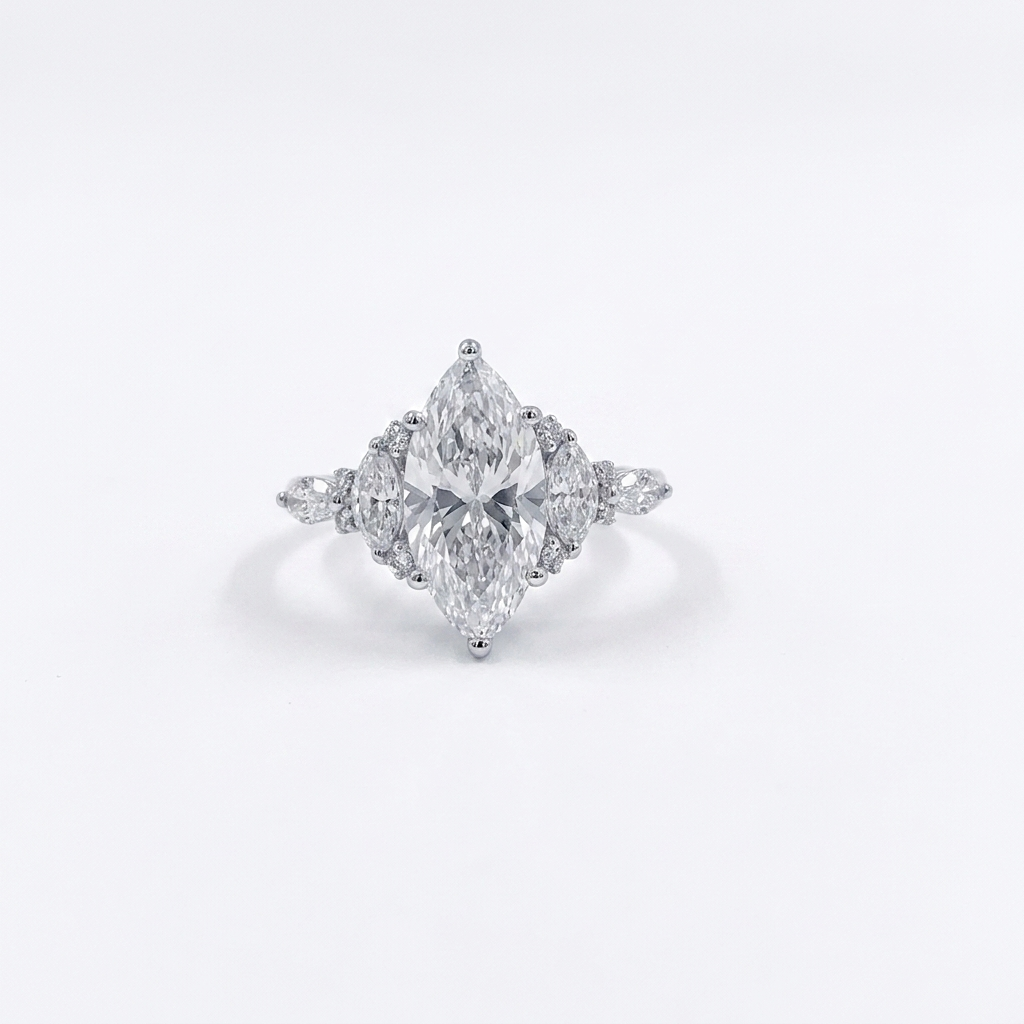 3ct Marquise Lab Diamond Engagement Ring | 3.5ct TW | 10-18K Gold