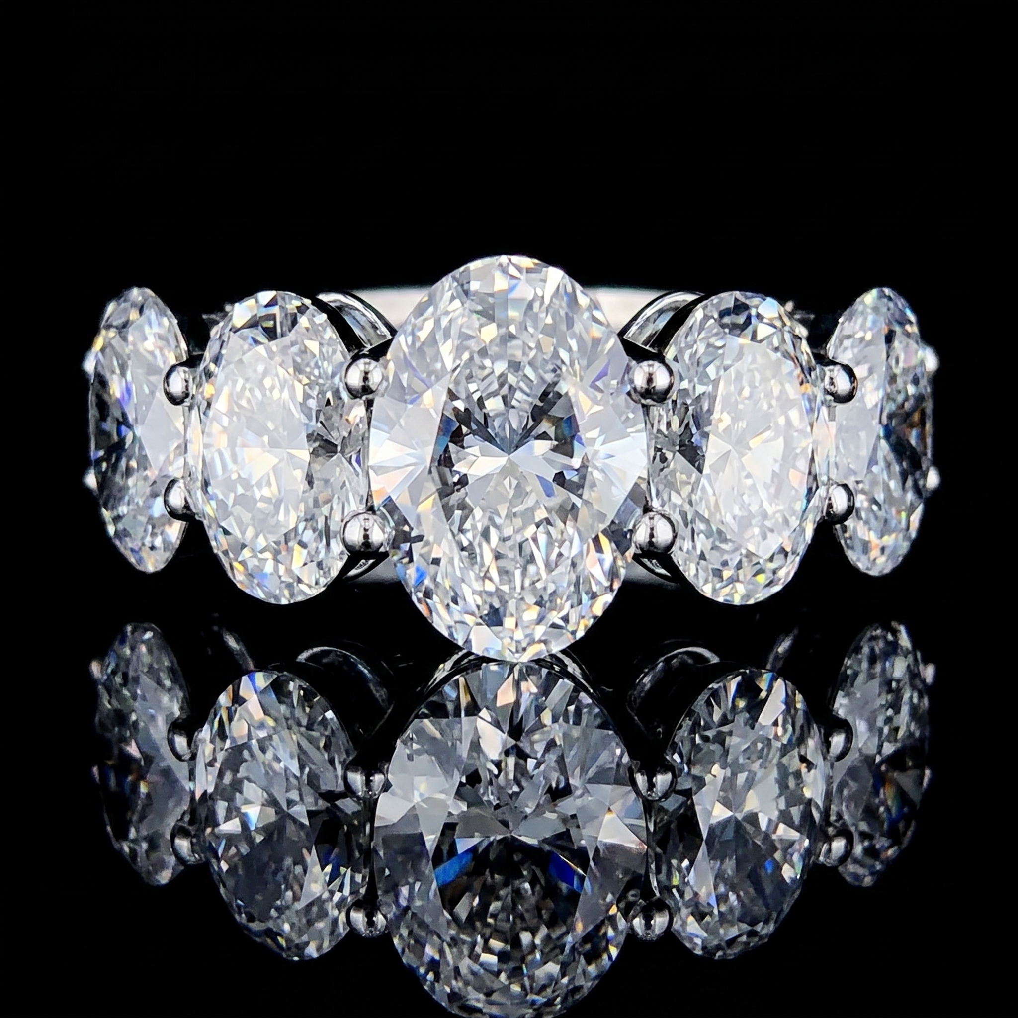 8.5ct Lab Grown Diamond Ring | Oval Five Stone | IGI Certified VS+ DEF | Ghostforge | Silver, 10K-18K Gold & Platinum | Draco Diamond