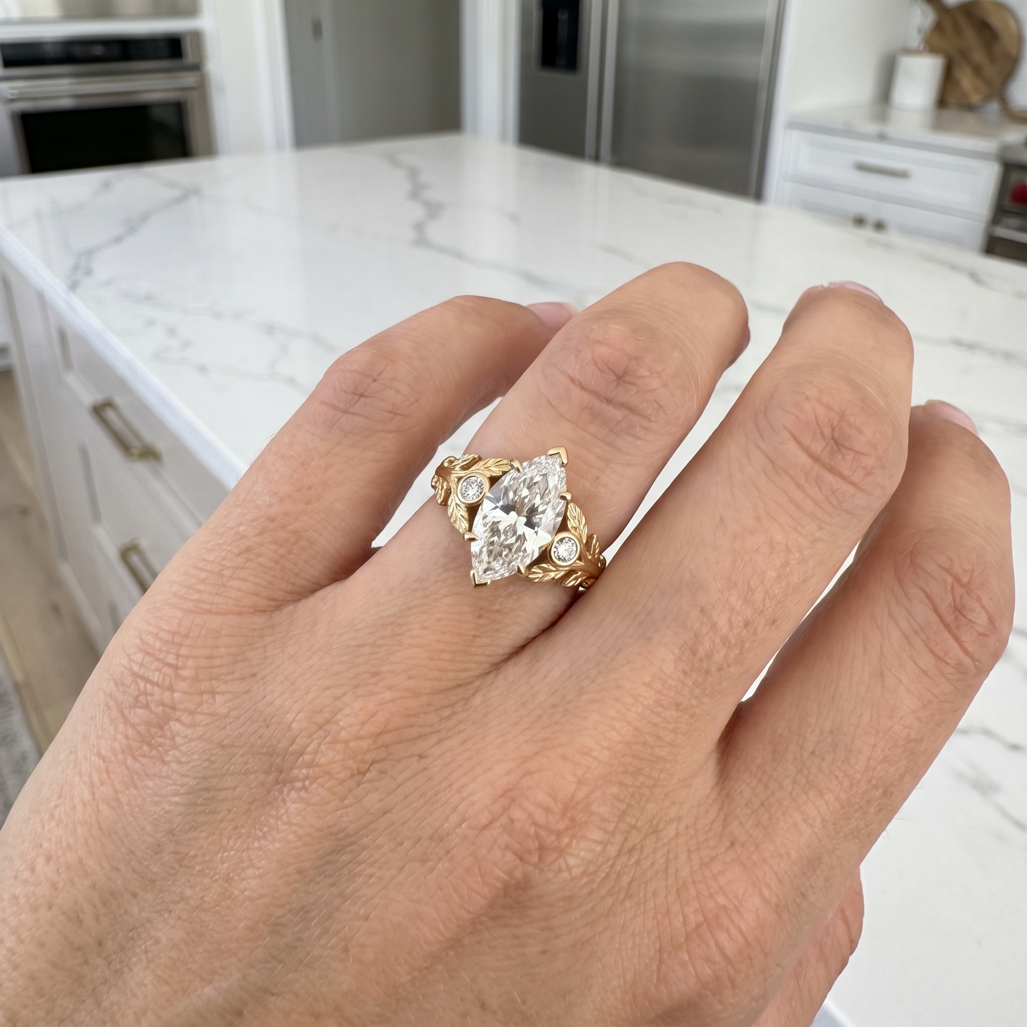 3ct marquise leaf lab grown diamond bridal set, luxury lifestyle