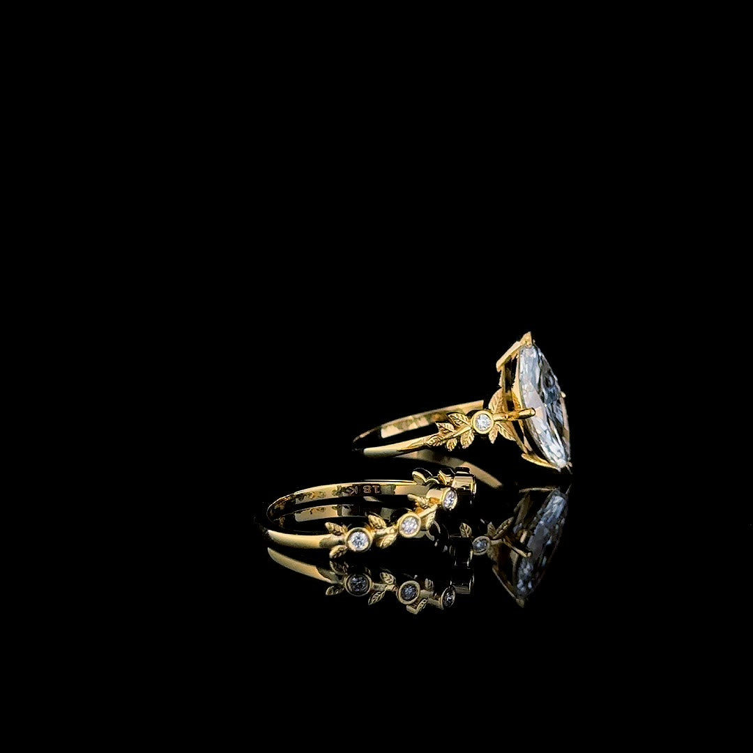 3ct marquise leaf lab grown diamond bridal set, product video still angle