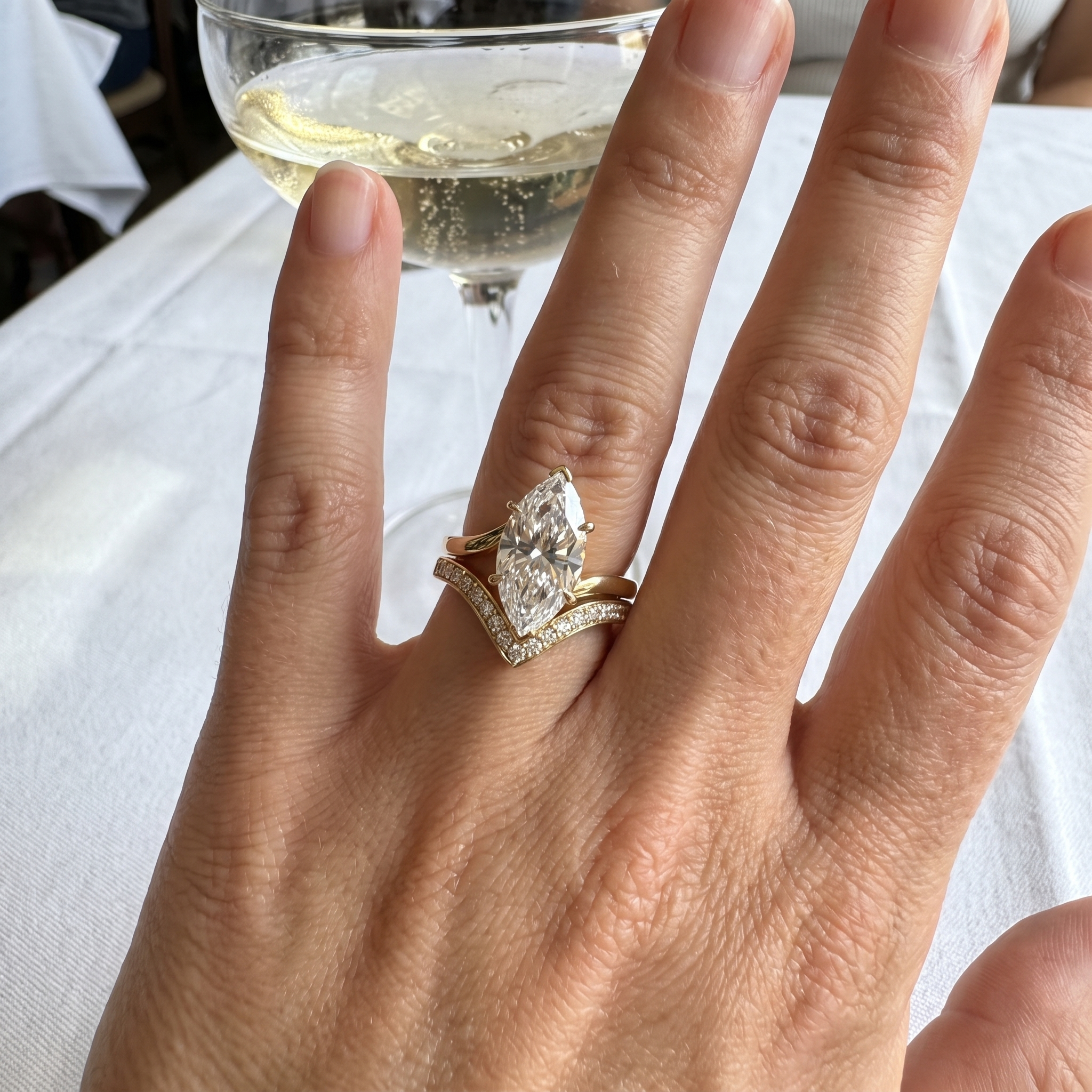 3ct marquise bypass bridal lab grown diamond band set shown worn
