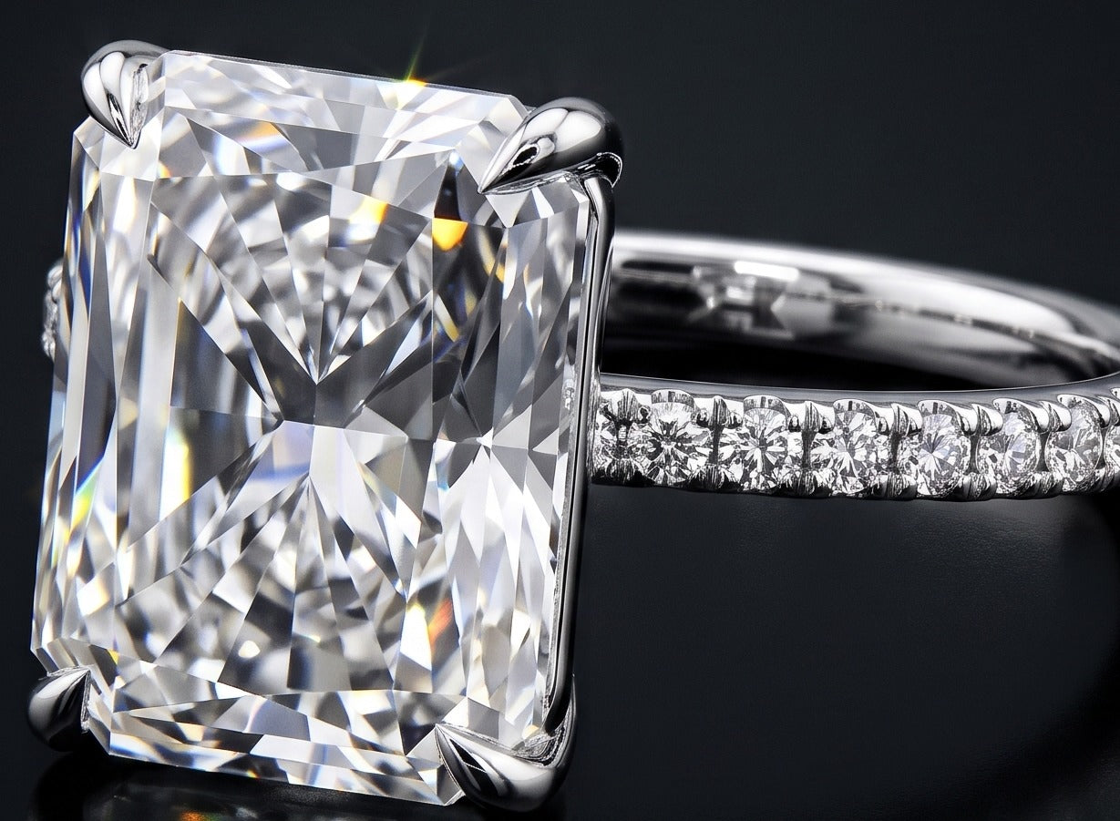 5ct radiant lab grown diamond center stone detail, macro