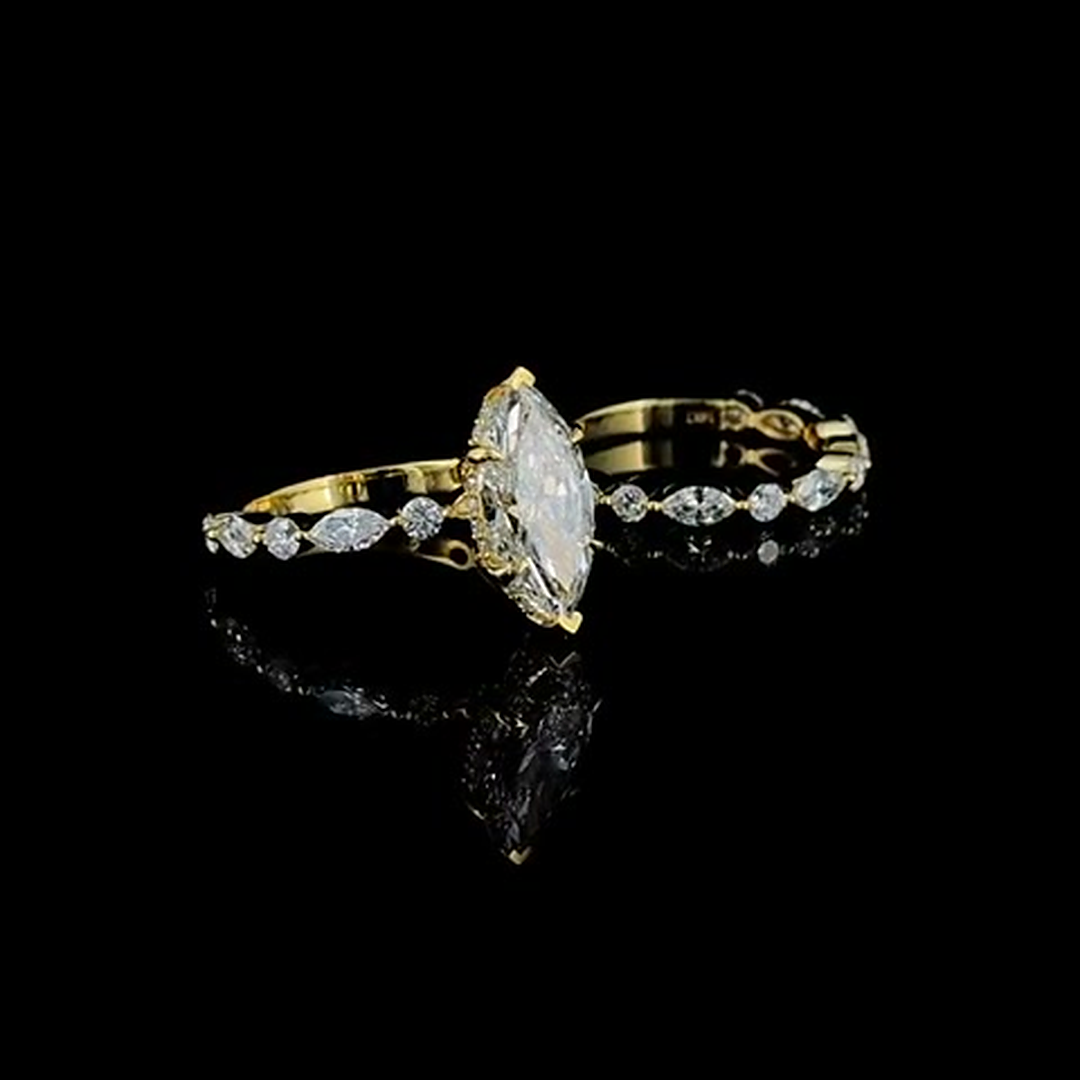 marquise and round diamond eternity band on black, side view