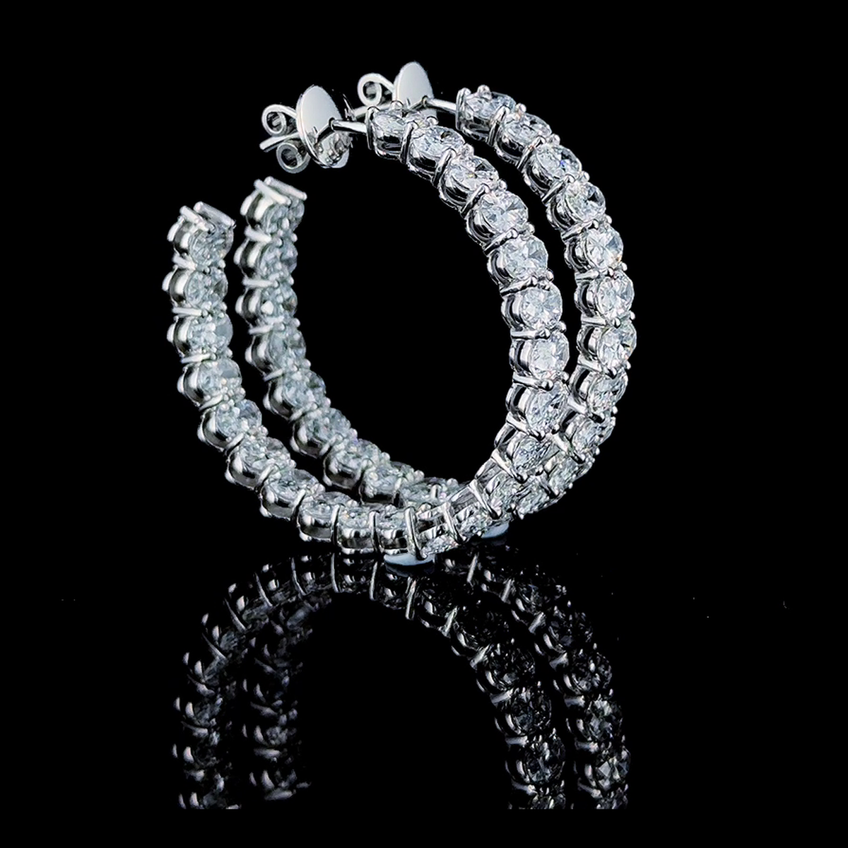 11ctw oval inside-out lab grown diamond hoop earrings front, real video frame