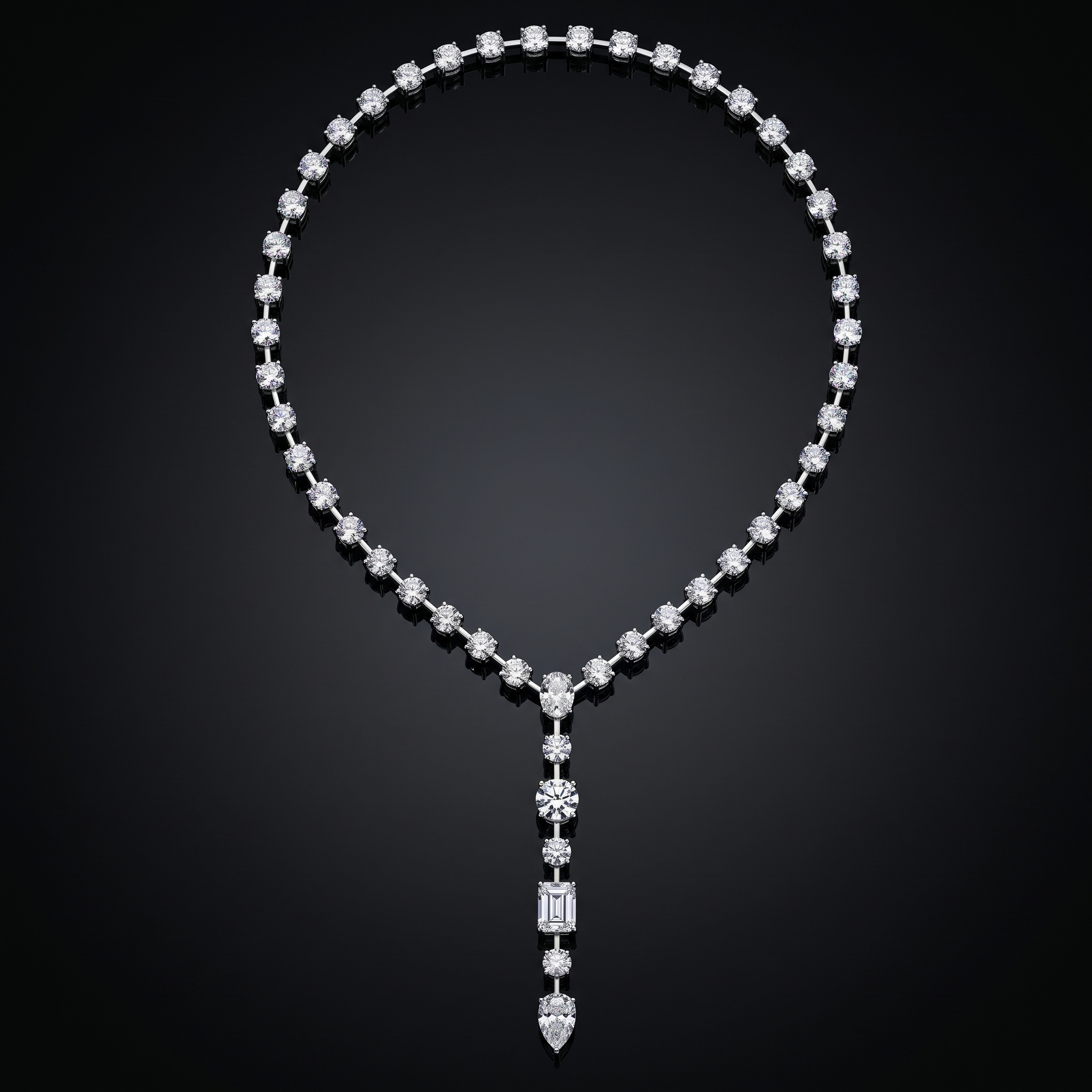 45ct y drop lariat lab grown diamond necklace, on a black background