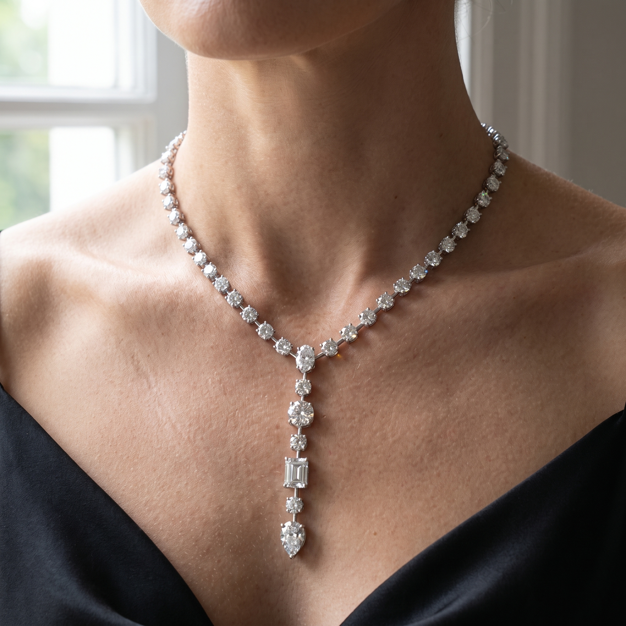 45ct y drop lariat lab grown diamond necklace shown worn