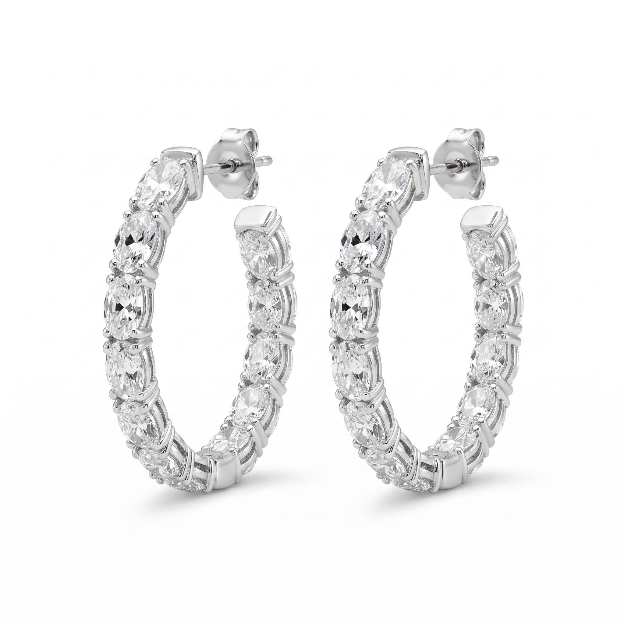 11ctw oval inside-out lab grown diamond hoop earrings, white background