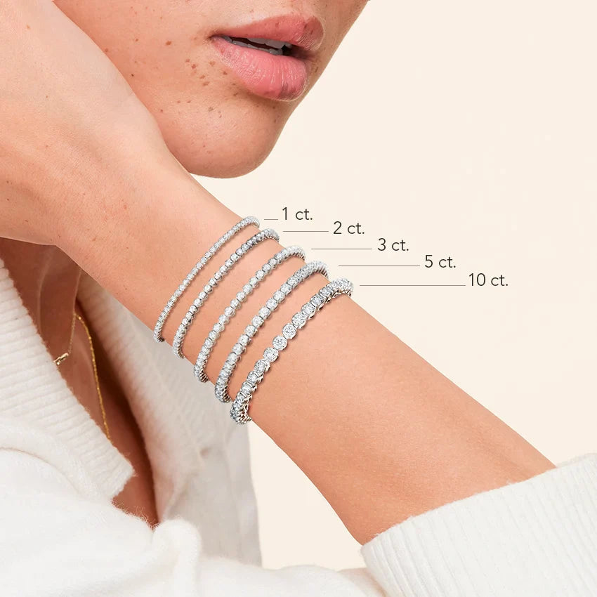 Lab diamond tennis bracelets worn on the wrist by carat, IGI certified, Draco Diamond