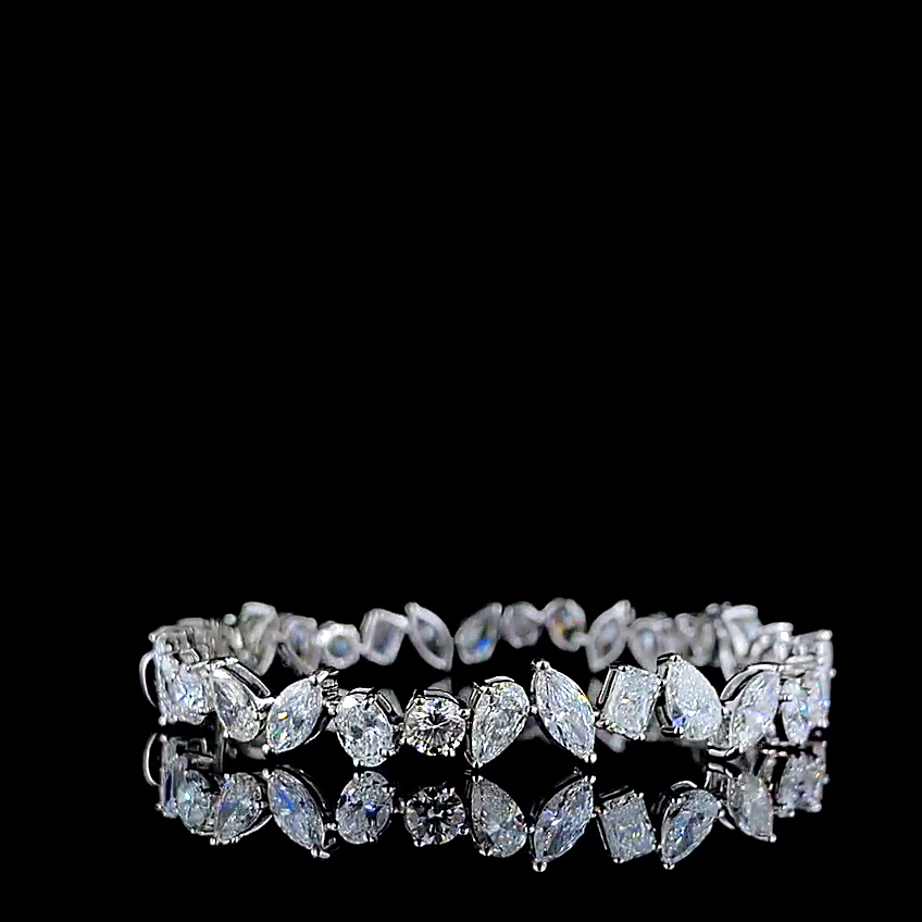 12ct mixed shape lab grown diamond tennis bracelet, real video frame angle