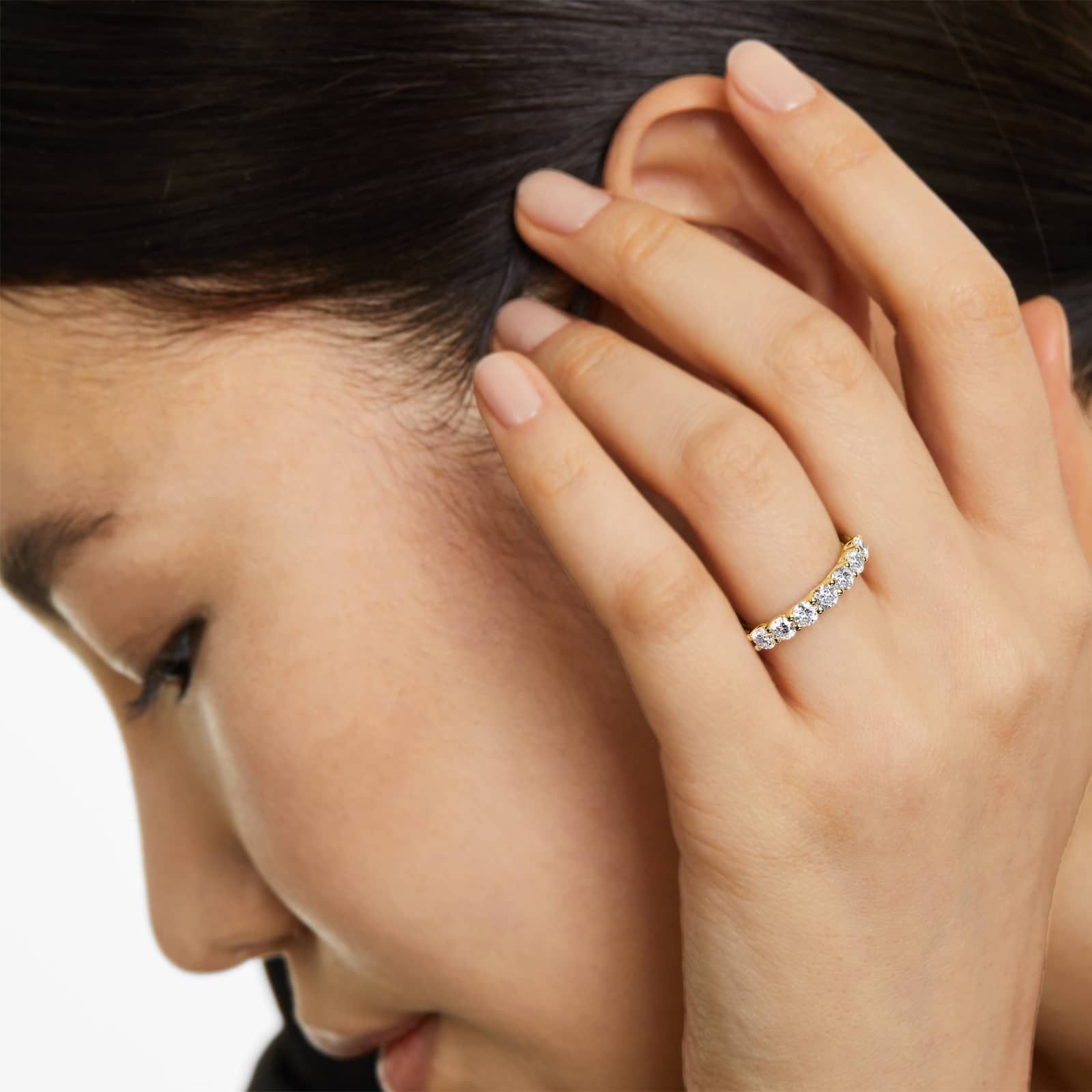 Women's 1ct Seven Stone Anniversary Ring side profile | lab diamond detail
